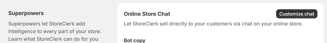 The “Online Store Chat” panel.