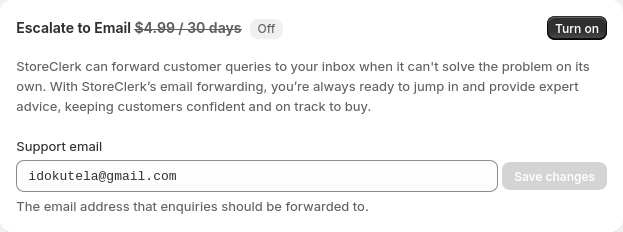 The ’Escalate to Email’ settings