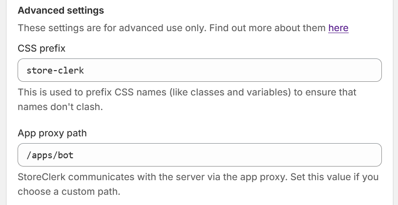 Advanced settings in the StoreClerk theme editor