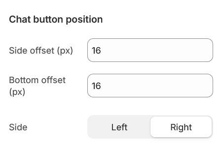 Chat button positioning options in the StoreClerk theme editor
